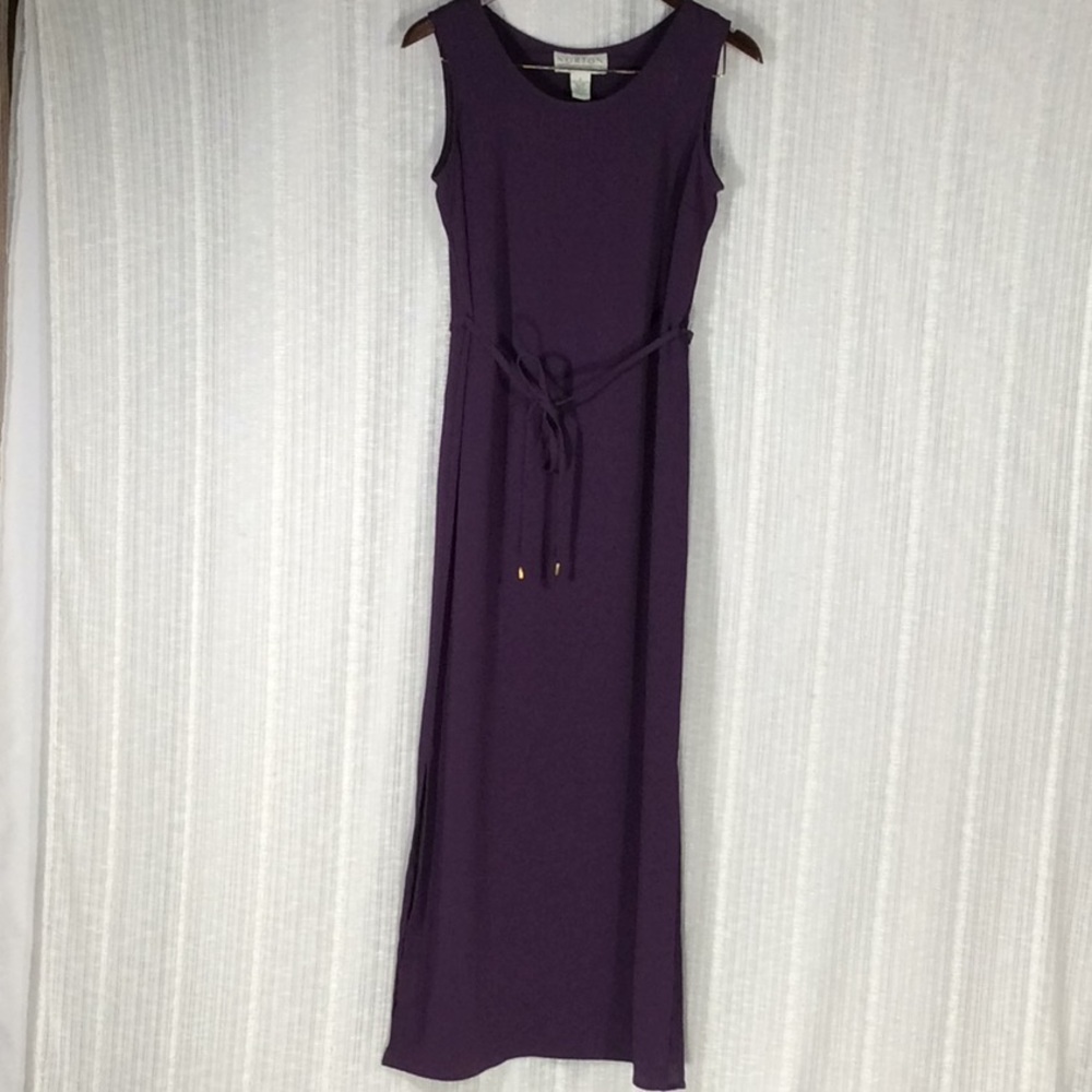 VTG Norton McNaughton Plum Purple Sleeveless Tie-Waist Maxi Dress Size S